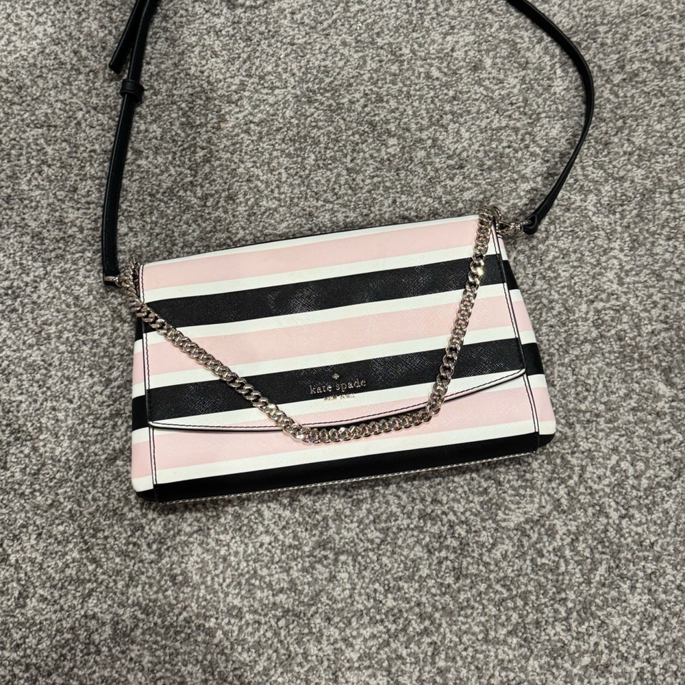 NWOT Kate Spade Pink and Black Striped Crossbody Bag Classic Dressy Preppy Work